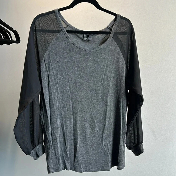 Forever 21 Long Sleeve Shirt with Sheer Sleeves | Black and Gray Long Sleeve - Picture 6 of 10